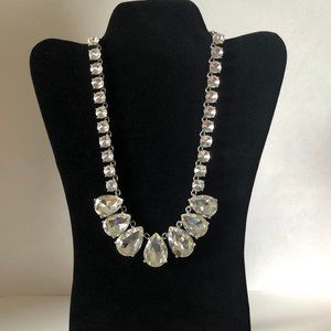 Silver Teardrop Stone Bridal Statement Necklace